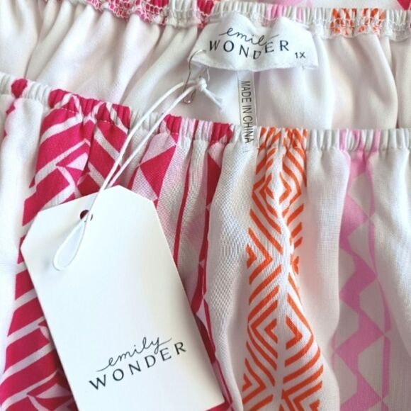 Emily Wonder NWT Pink Ruffle Elastic Geometric Print Casual Dress 1X - Picture 5 of 11